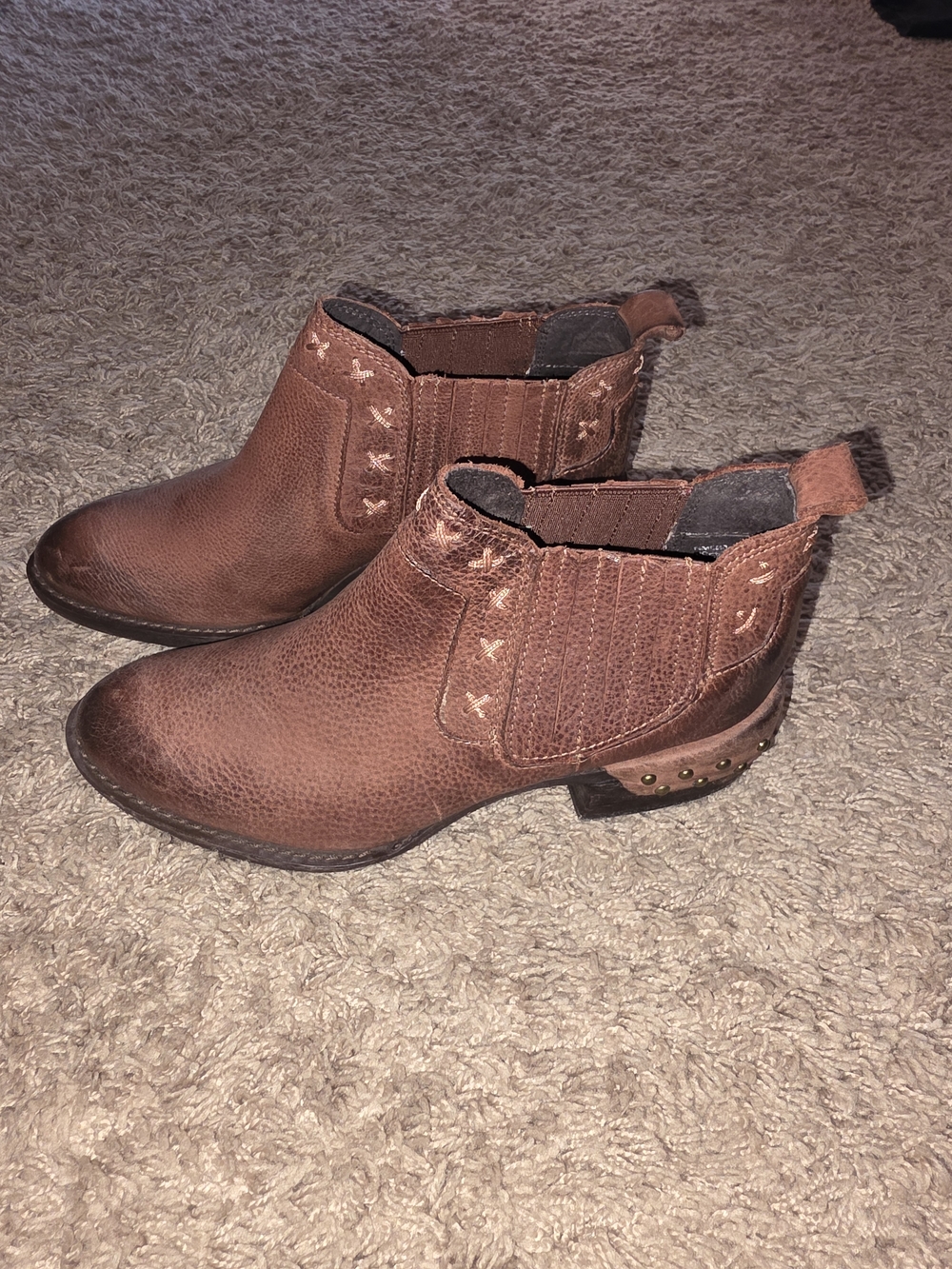 Women’s Brown Ankle Boots with Studded Heel